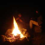 Elizabeth and Tamsen sitting around the campfire on the second night.