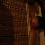 Will's head sticking out of the VIP-sized (210 cm long) capsule hotel.