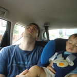 Will and Sebastian, asleep on the way to Narita for the flight home.