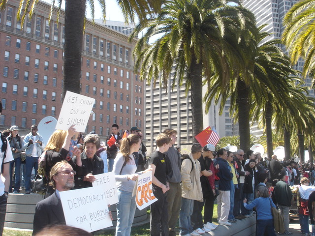 Some of the more peaceful protestors along the Embarcadero in San Francisco