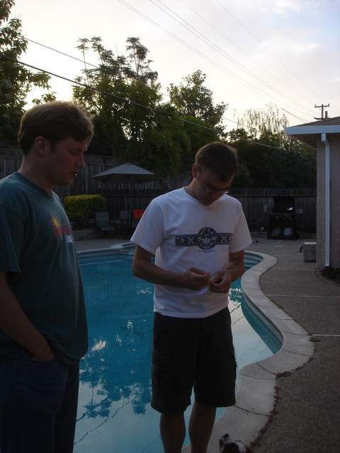 Mike and Chris, preparing to hang the pinata