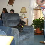 If you get up from your chair, you are liable to use it -- as Aunt Joanne's new dog Maddie demonstrates to Randy.