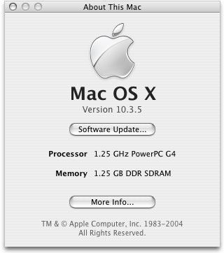 About my mac: 1.25Ghz and 1.25Gb of RAM.