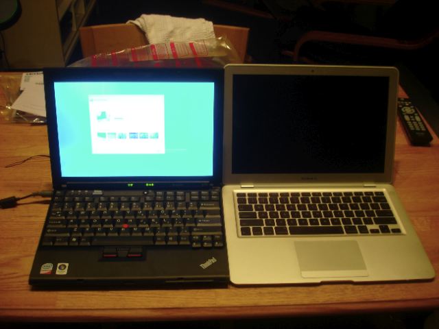 Kevin's X200, beside my work-supplied MacBook Air