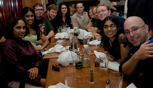 The group assembled after dinner. L-R: Pratima, Kalpana, Bill, Mike, Sheila, me, Tanya, Chris, Nick, Anjali, and Kevin. Photo credit: Nicholas Riley