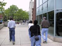 Chris, Becky, Akua, and Steve walking.